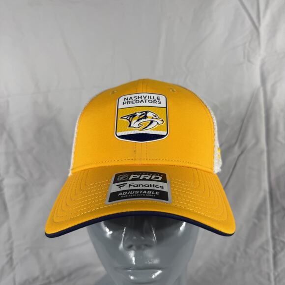 Nashville Predators Hat Cap Snap Back Yellow White NHL Hockey Trucker Mesh Mens - Picture 2 of 8